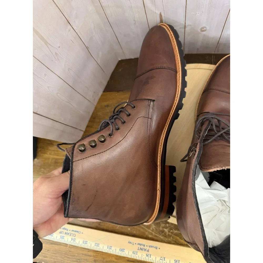 Gordon Rush Men's Brown Leather Cap Toe Lace Up Ankle Boots Lug Sole Size 10.5